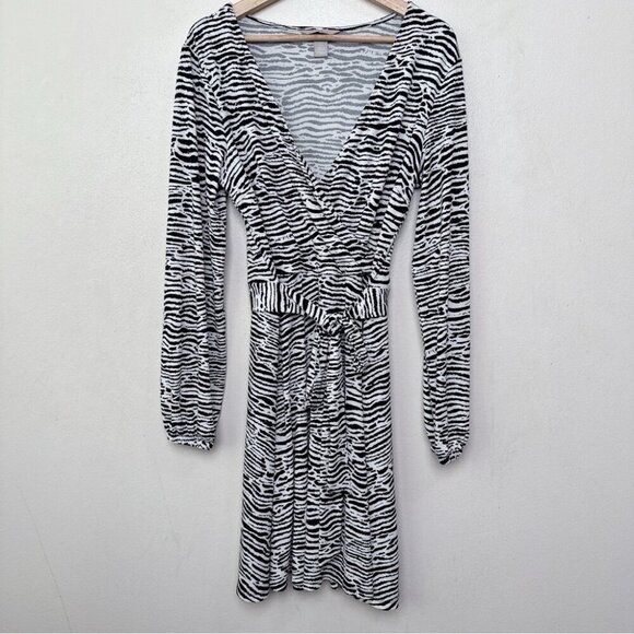 H&M Womens Medium Knee Length Zebra Print Belted Wrap Dress - Picture 2 of 11
